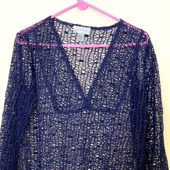 J Valdi Swimsuit Crocheted Cover-up Navy Blue Small - Picture 2 of 4